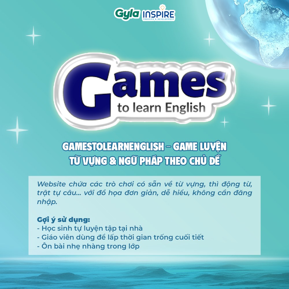 Website dạy tiếng Anh miễn phí GamesToLearnEnglish luyện ngữ pháp